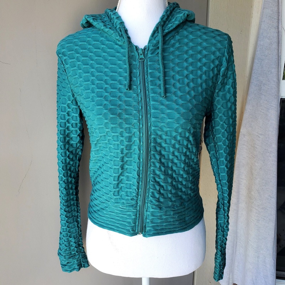 If it Were Me Hoodie Women Medium Green Textured Full Zip Athleisure Gym Yoga
